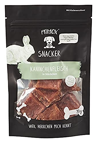 PRIMOX SNACKER Kaninchenfleisch in Stückchen - getreidefreier Fleisch-Snack/Leckerli für Hunde - ideal für's Training, 1er Pack (1 x 0.07 kilograms) von Primox