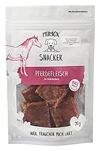 PRIMOX SNACKER Pferdefleisch in Stückchen - getreidefreier Fleisch-Snack / Leckerli für Hunde - ideal für's Training, 1er Pack (1 x 0.07 kilograms) von Primox