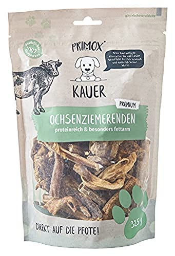 Primox Ochsenziemerenden - proteinreicher & besonders fettarmer Kausnack für Hunde - Hundeleckerlie/Kauknochen/Zahnpflege, 1er Pack (1 x 0.33 kilograms) von Primox