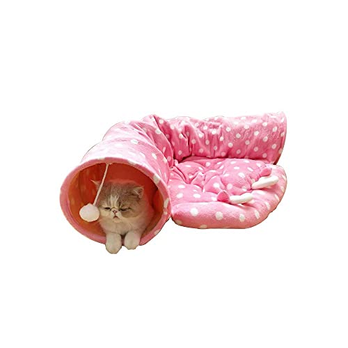 Primst Katzentunnel Katzenbett Katzenhöhle Katzenbett Klappbar Abnehmbarer Warm Plüsch Bett?Katze Tunnel Spielzeug und Bett 2 in 1Interaktives Versteckspielzeug für Kätzchen (Halbmond,Rosa) von Primst