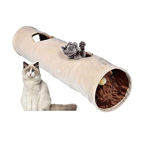 Primst Katzentunnel Katzenspielzeug Wildleder, faltbar, leicht zu waschen und zu trocknen Faltbar Spieltunnel Rascheltunnel für alle Katzen und kleine Tiere (Beige 47x10inch) von Primst