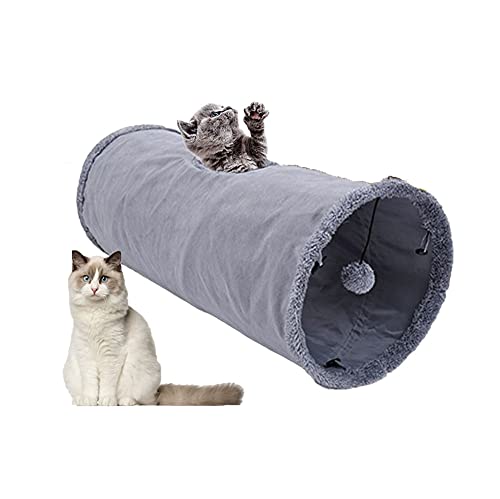Primst Katzentunnel Katzenspielzeug Wildleder, faltbar, leicht zu waschen und zu trocknen Faltbar Spieltunnel Rascheltunnel für alle Katzen und kleine Tiere (Grey 26x12inch) von Primst