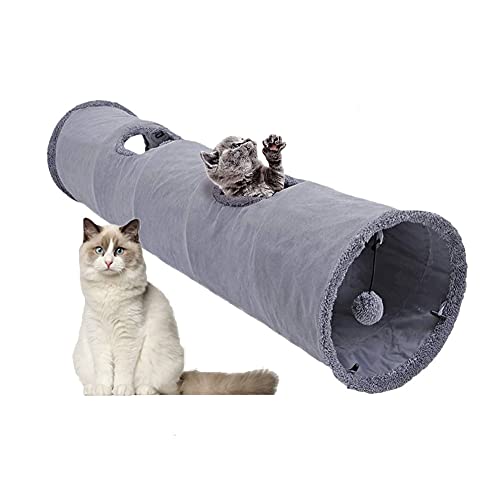 Primst Katzentunnel Katzenspielzeug Wildleder, faltbar, leicht zu waschen und zu trocknen Faltbar Spieltunnel Rascheltunnel für alle Katzen und kleine Tiere (Grey 51x12inch) von Primst