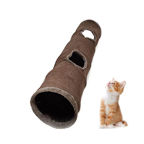 Primst Katzentunnel großer Katzen Tunnel, Faltbarer Rascheltunnel aus grauem Wildleder, Katzen Spielzeug Tunnel, geeignet für Katze (Brown 51x12inch) von Primst