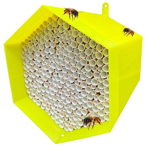 Wildbienen-Nisthilfe – absolut haltbar & wetterfest. Insektenhotel mit 300 Nisthülsen. Hochwertiges Wildbienenhotel für Gartenfreunde (Gelb) von Printin3D