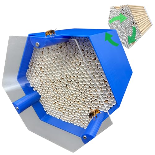Wildbienen-Nisthilfe – absolut haltbar & wetterfest. Insektenhotel mit 600 Nisthülsen. Hochwertiges Wildbienenhotel für Gartenfreunde (Blau, Bienenhotel mit Vogelschutzabdeckung) von Printin3D