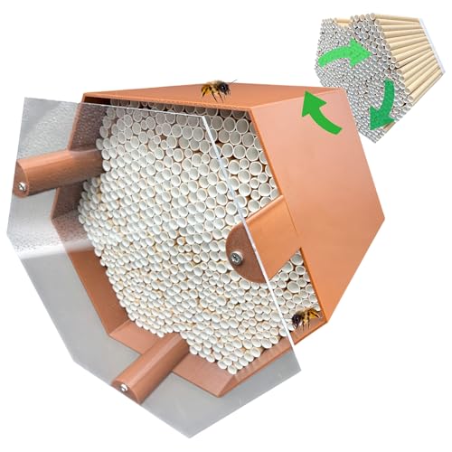 Wildbienen-Nisthilfe – absolut haltbar & wetterfest. Insektenhotel mit 600 Nisthülsen. Hochwertiges Wildbienenhotel für Gartenfreunde (Braun, Bienenhotel mit Vogelschutzabdeckung) von Printin3D
