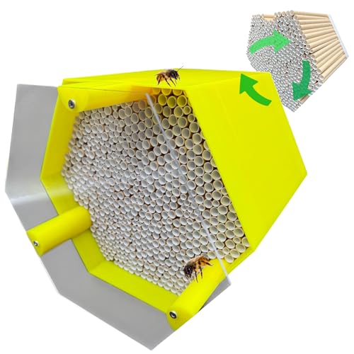 Wildbienen-Nisthilfe – absolut haltbar & wetterfest. Insektenhotel mit 600 Nisthülsen. Hochwertiges Wildbienenhotel für Gartenfreunde (Gelb, Bienenhotel mit Vogelschutzabdeckung) von Printin3D