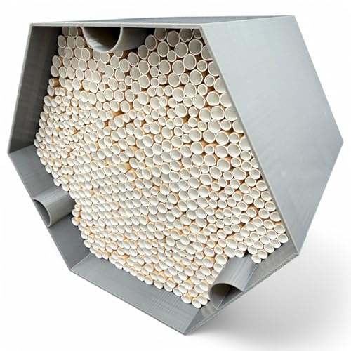 Wildbienen-Nisthilfe – absolut haltbar & wetterfest. Insektenhotel mit 600 Nisthülsen. Hochwertiges Wildbienenhotel für Gartenfreunde (Grau, Nur Bienenhotel) von Printin3D