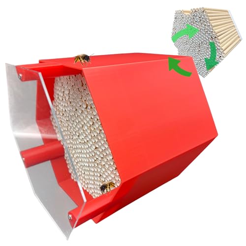 Wildbienen-Nisthilfe – absolut haltbar & wetterfest. Insektenhotel mit 600 Nisthülsen. Hochwertiges Wildbienenhotel für Gartenfreunde (Rot, Bienenhotel mit Vogelschutzabdeckung) von Printin3D