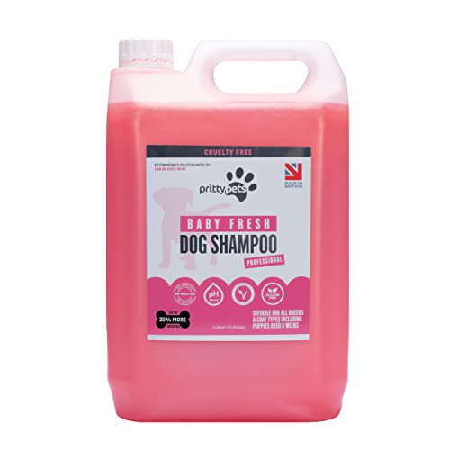 PRITTY PETS Babypuder-Shampoo für Hunde, 5 l, babyfrisches Hundeshampoo für stinkende Hunde, professionell, pH-ausgewogen, vegan und Welpenfreundlich, hergestellt in Großbritannien (5 Liter) von Pritty Pets