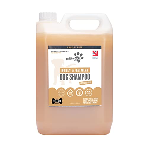 Pritty Pets Haferflocken-Shampoo für Hunde, 5 l, Haferflocken-Shampoo für Hunde, professionell, pH-ausgeglichen, tierversuchsfrei, für Welpen, hergestellt in Großbritannien (5 Liter) von Pritty Pets