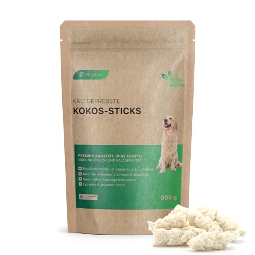 PRIVANA - Kokos-Sticks für Hunde (500g) - Hundesnack aus Kokospresskuchen, Natürliche Leckerlis aus 100% Kokosmark ohne künstliche Zusätze von Privana