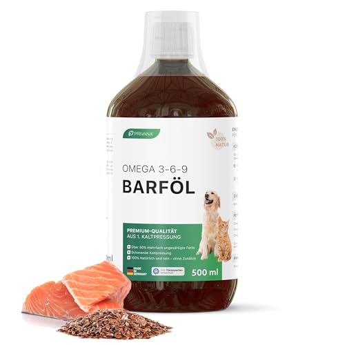 PRIVANAReines Barföl für Hunde und Katzen, 500 ml, Futteröl, Futterzusatz, 3-6-9-Öl, Omega 3 von Privana