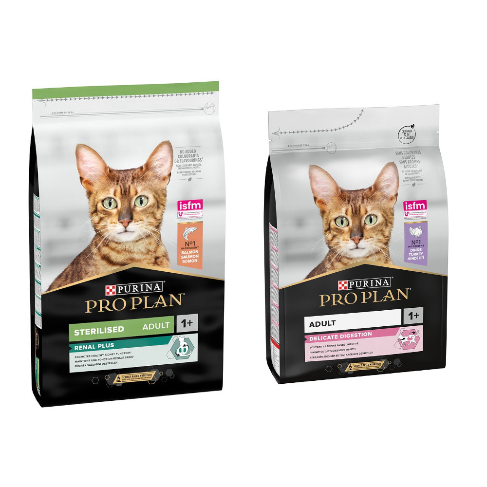 10 kg PURINA PRO PLAN Trockenfutter + 3 kg Adult Delicate Digestion Truthahn gratis! - Sterilised Adult Renal Plus Lachs von Pro Plan