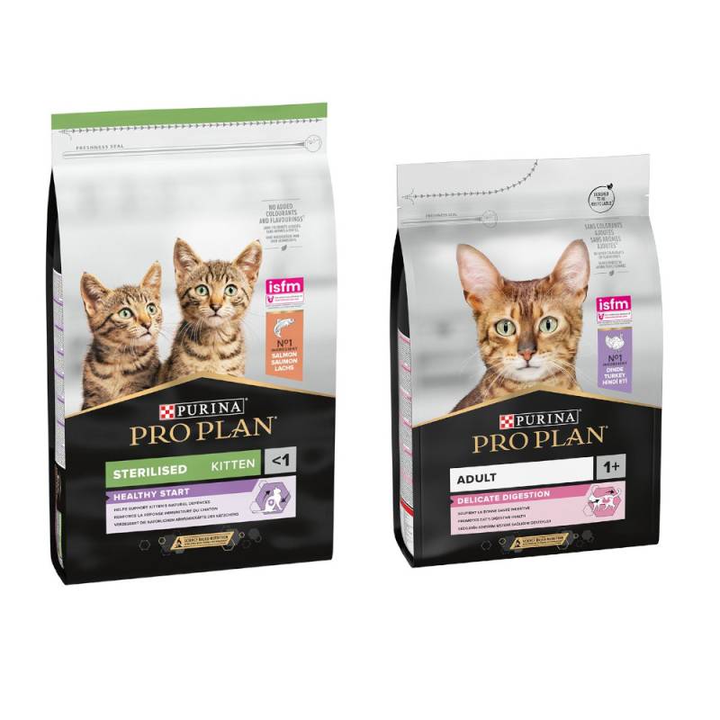 10 kg PURINA PRO PLAN Trockenfutter + 3 kg Adult Delicate Digestion Truthahn gratis! - Sterilised Kitten Healthy Start Lachs von Pro Plan