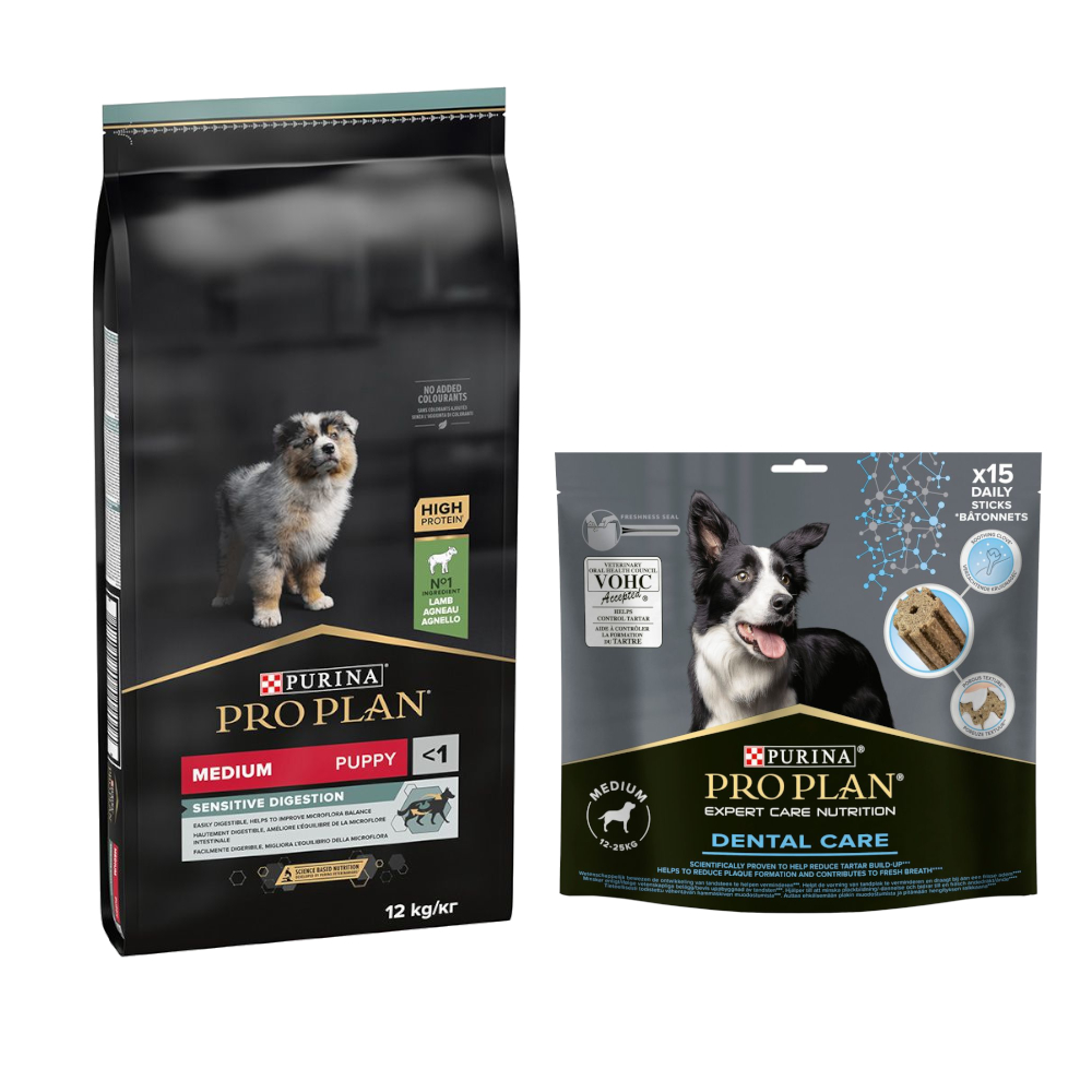 12 kg PURINA PRO PLAN Puppy + Dental Care passender Snack gratis! - Medium Lamm & Reis Sensitive Digestion + Medium Dog 345 g 12 kg PURINA PRO PLAN Puppy + Dental Care passender Snack gratis! - Medium Lamm & Reis Sensitive Digestion + Medium Dog 345 g von Pro Plan