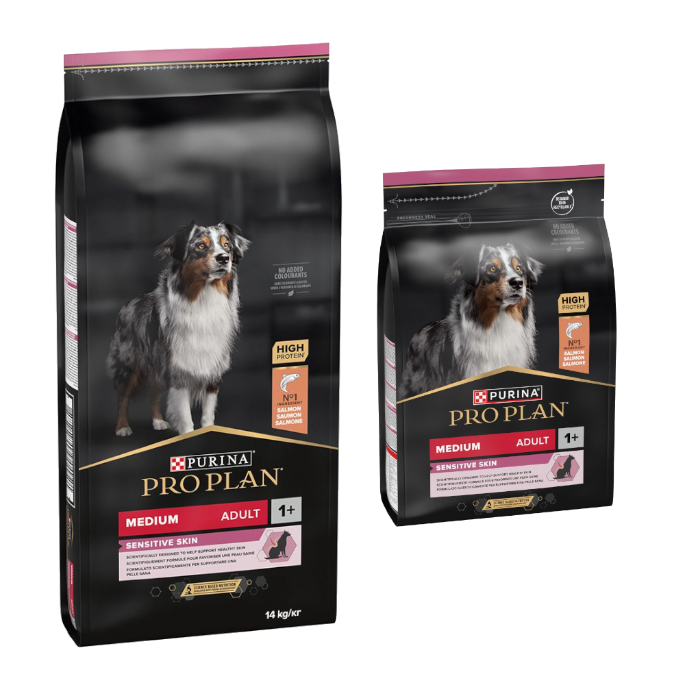 14 kg PURINA PRO PLAN Adult + 3 kg Extra-Packung gratis! - 14 kg + 3 kg Medium Sensitive Skin von Pro Plan