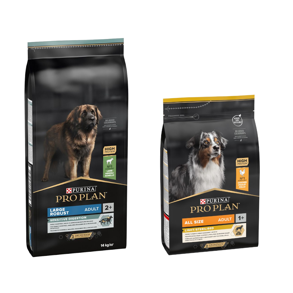 14 kg PURINA PRO PLAN Adult + 3 kg Extra-Packung gratis! - 14 kg Large Robust Lamm & Reis Sensitive Digestion + 3 kg All Sizes Light/Sterilised von Pro Plan