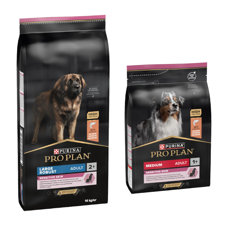 14 kg PURINA PRO PLAN Adult + 3 kg Extra-Packung gratis! - 14 kg Large Robust Sensitive Skin Lachs + 3 kg Medium Sensitive Skin von Pro Plan