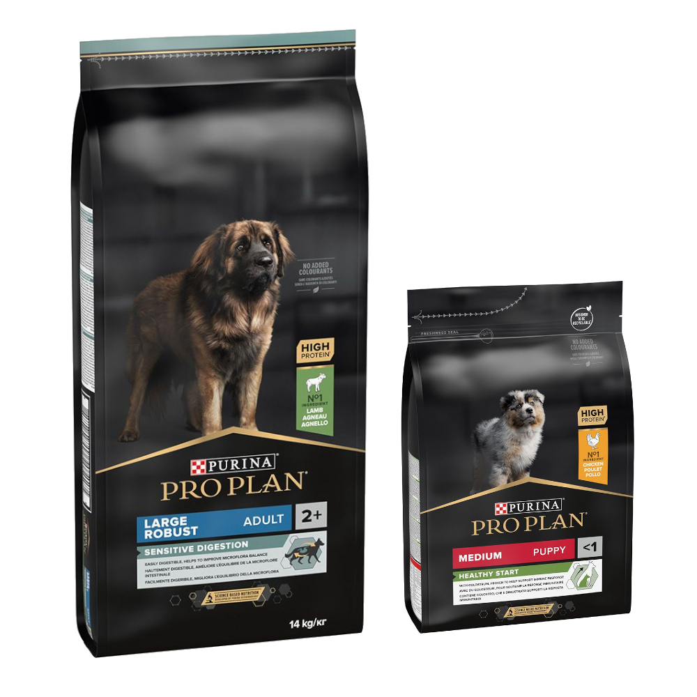 14 kg PURINA PRO PLAN Adult + 3 kg passendes Trockenfutter gratis! - 14 kg Large Robust Lamm & Reis Sensitive Digestion + 3 kg Medium Puppy Healthy Start von Pro Plan