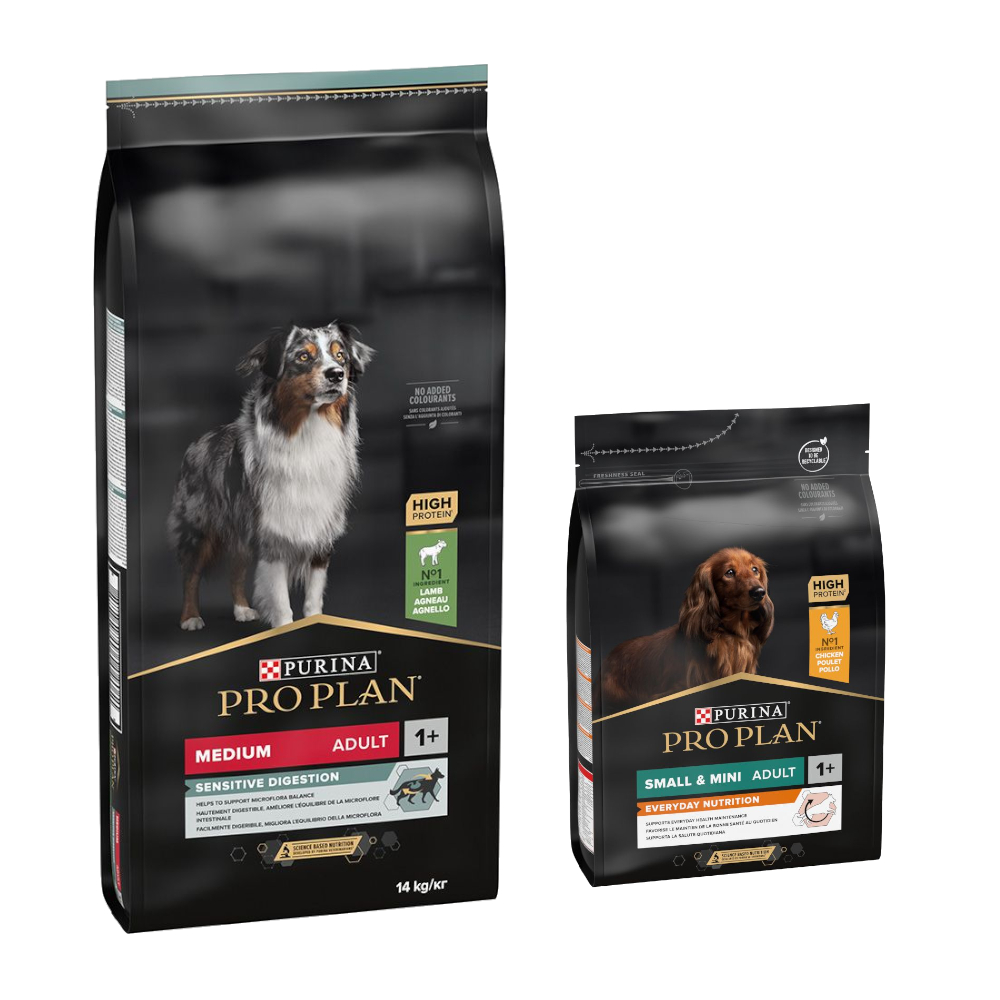 14 kg PURINA PRO PLAN Adult + 3 kg passendes Trockenfutter gratis! - 14 kg Medium Lamm & Reis Sensitive Digestion + 3 kg Small & Mini Adult Everyday Nutrition von Pro Plan