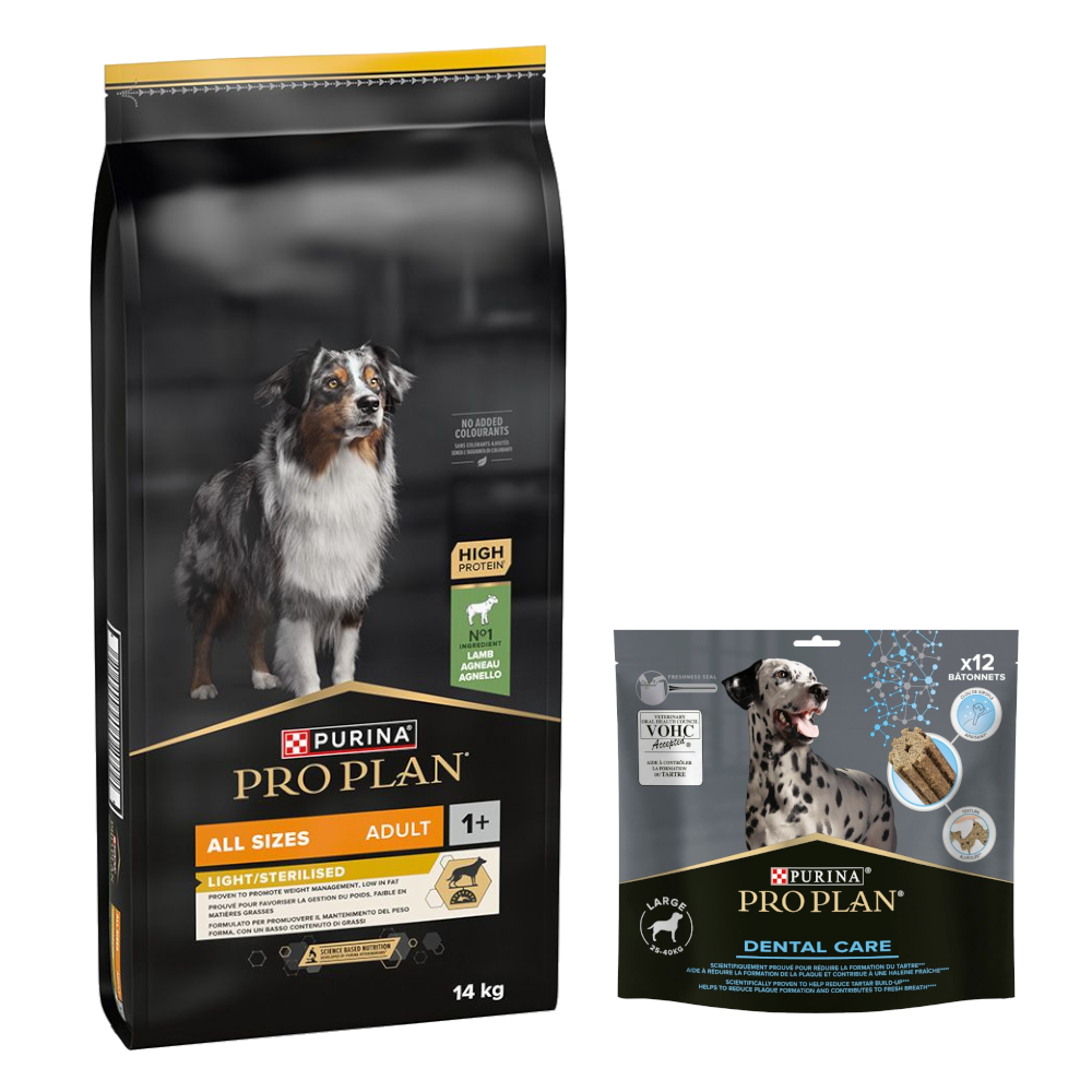 14 kg PURINA PRO PLAN Adult + 426 g Dental Care Snach für große Hunde gratis! - All sizes Light Sterilised Lamm 14 kg PURINA PRO PLAN Adult + 426 g Dental Care Snach für große Hunde gratis! - All sizes Light Sterilised Lamm von Pro Plan
