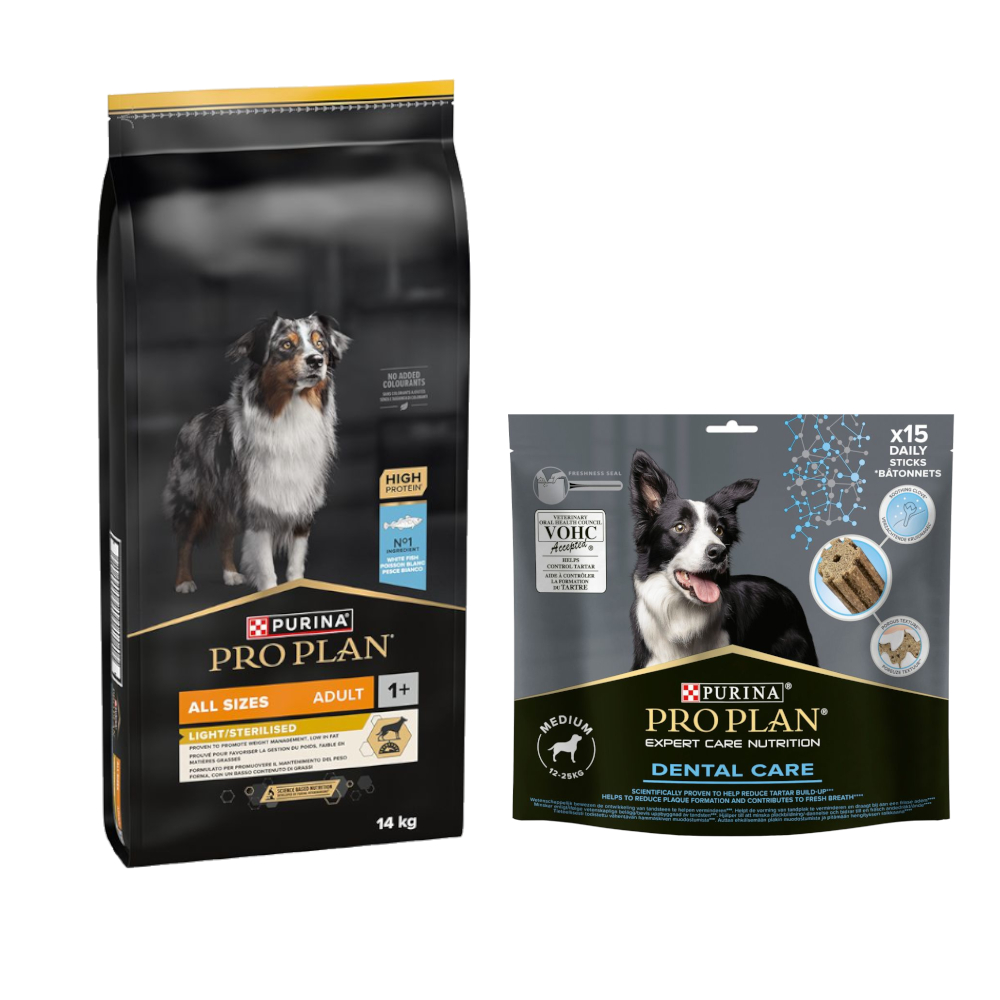14 kg PURINA PRO PLAN Adult + Dental Care passender Snack gratis! - All sizes Light Sterilised Fisch + Medium Dog 345 g 14 kg PURINA PRO PLAN Adult + Dental Care passender Snack gratis! - All sizes Light Sterilised Fisch + Medium Dog 345 g von Pro Plan
