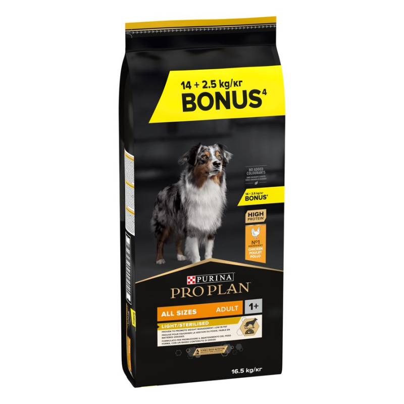 2,5 kg gratis! 16,5 kg PURINA PRO PLAN Adult - All Sizes Light/Sterilised von Pro Plan