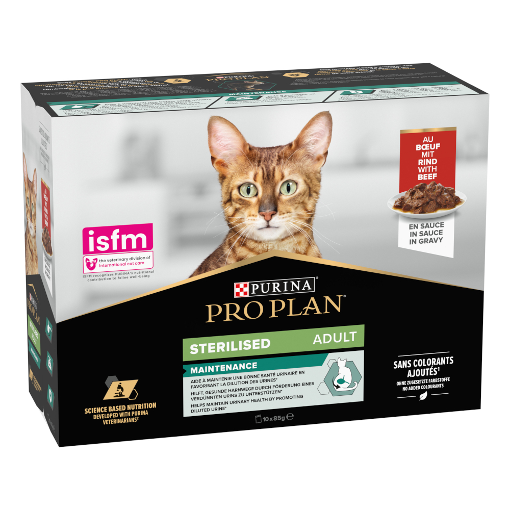 2 x PURINA PRO PLAN Adult zum Sonderpreis! - 2 x (10 x 85 g) Sterilised Maintenance I: Rindfleisch von Pro Plan
