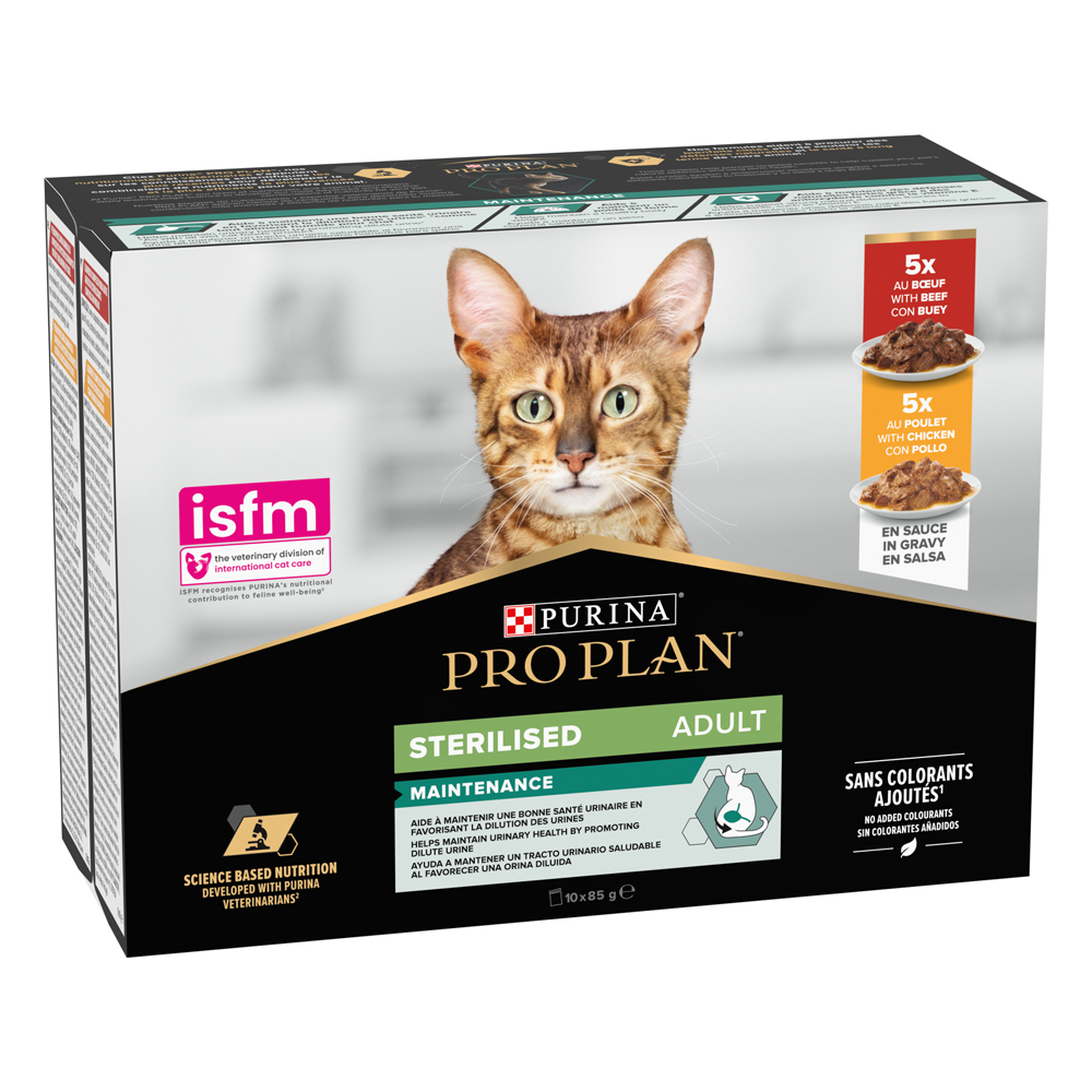 2 x PURINA PRO PLAN Adult zum Sonderpreis! - Sterilised Maintenance: Rind und Huhn 2 x (10 x 85 g) von Pro Plan