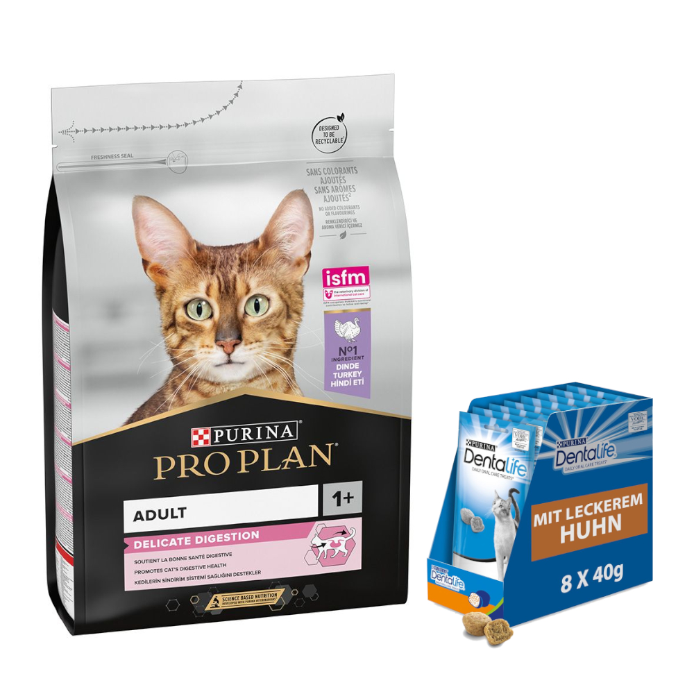 3 kg PURINA PRO PLAN + 8 x 40 g Dentalife Tägliche Katzensnacks mit Huhn gratis! - Adult Delicate Digestion reich an Truthahn 3 kg PURINA PRO PLAN + 8 x 40 g Dentalife Tägliche Katzensnacks mit Huhn gratis! - Adult Delicate Digestion reich an Truthahn von Pro Plan