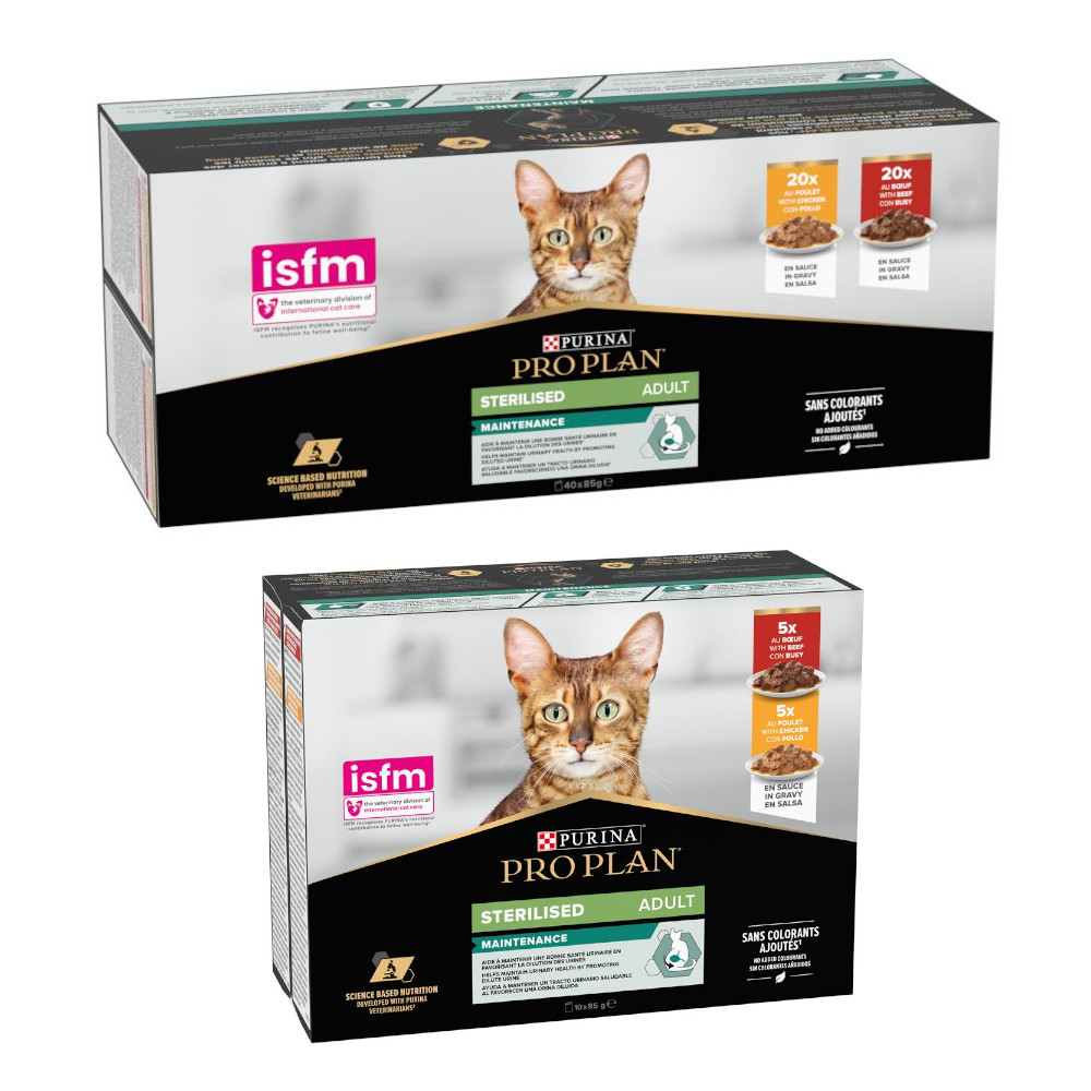 40 x 85 g PURINA PRO PLAN Adult + 10 x 85 g Sterilised Maintenance gratis! - 40 x 85 g Sterilised Rind & Huhn + 10 x 85 g Rind und Huhn 40 x 85 g PURINA PRO PLAN Adult + 10 x 85 g Sterilised Maintenance gratis! - 40 x 85 g Sterilised Rind & Huhn + 10 x 85 g Rind und Huhn von Pro Plan