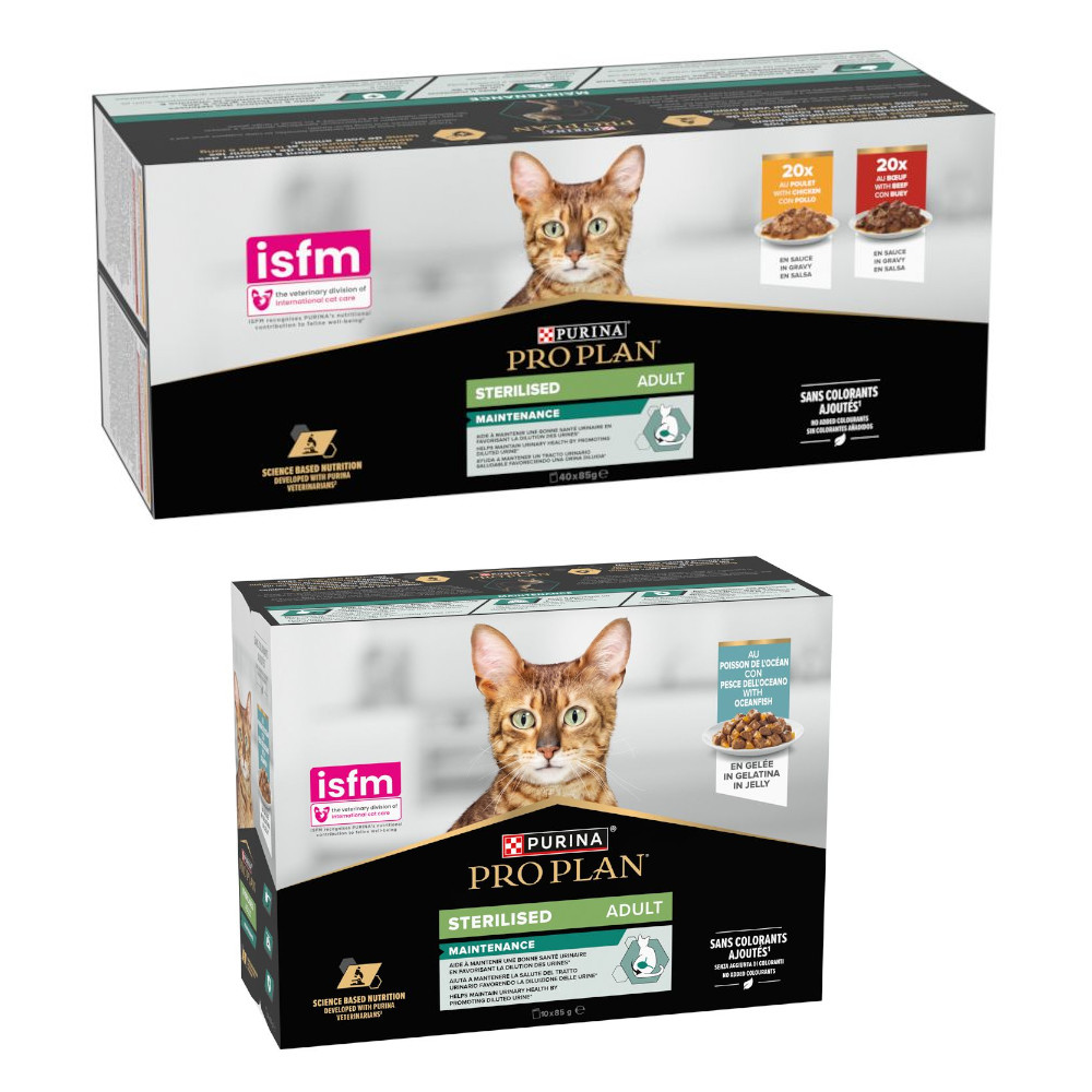 40 x 85 g PURINA PRO PLAN Sterilised Adult + 10 x 85 g Maintenance - Meeresfisch gratis! - Rind & Huhn 40 x 85 g PURINA PRO PLAN Sterilised Adult + 10 x 85 g Maintenance - Meeresfisch gratis! - Rind & Huhn von Pro Plan