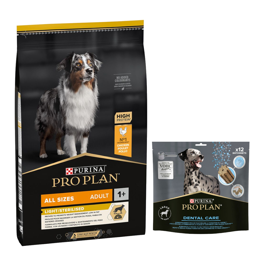 7 kg PURINA PRO PLAN Adult + 426 g Dental Care Snack für große Hunde gratis! - All Sizes Light/Sterilised von Pro Plan