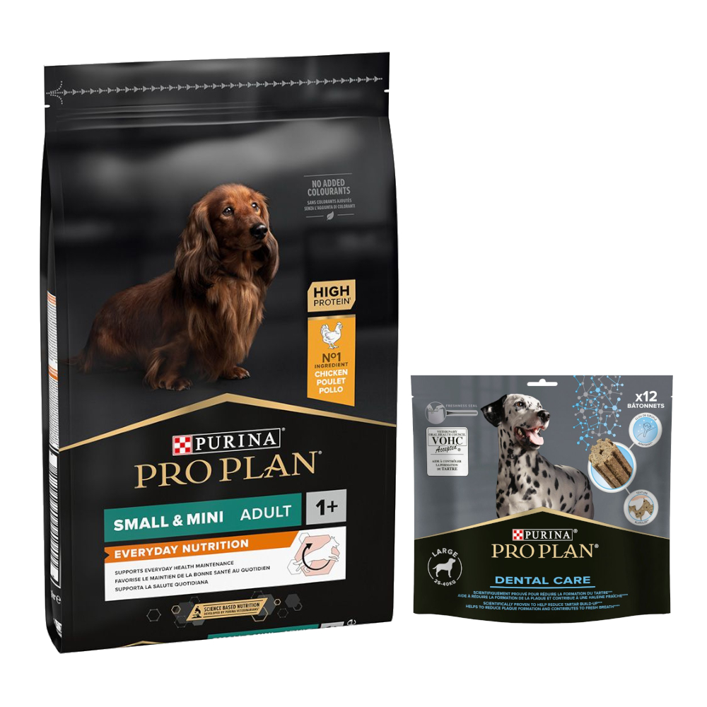 7 kg PURINA PRO PLAN Adult + 426 g Dental Care Snack für große Hunde gratis! - Small & Mini Everyday Nutrition von Pro Plan