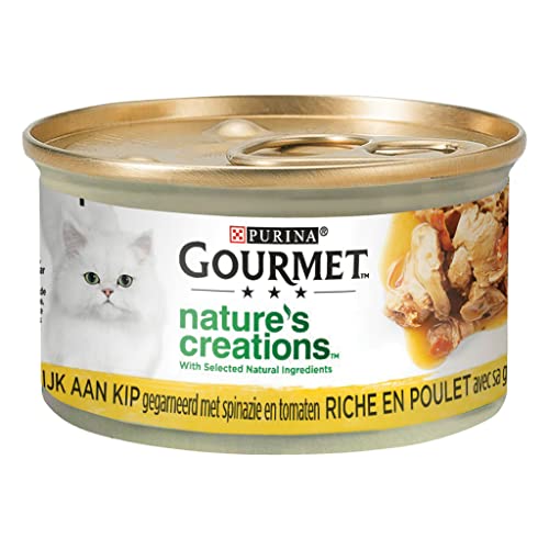 Gourmet Nature's Creations Katzenfutter, Nassfutter Reich an Huhn garniert mit Spinat und Tomaten - 24x85g - (24 Dosen; 2,04kg) von Gourmet