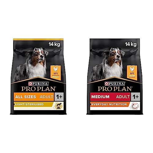 PURINA PRO PLAN Adult Light/Sterlised, Hundefutter trocken, reich an Huhn, 1er Pack & PURINA PRO PLAN Medium Adult Sensitive Skin, Hundefutter trocken, reich an Huhn, 1er Pack von Pro Plan