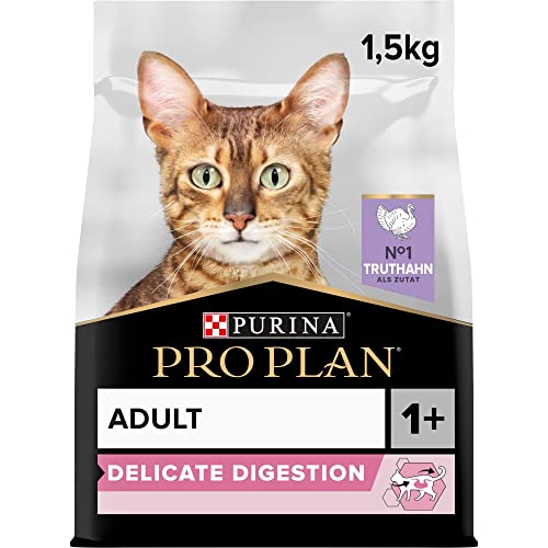 Pro Plan Adult Delicate mit OPTIRENAL, Katzenfutter trocken, reich an Truthahn, 1er Pack (1 x 1.5 kg von Pro Plan