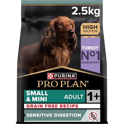 Pro Plan Grain Free Small & Mini Adult Senstive Digestion, Hundefutter trocken, reich an Truthahn, 1er Pack (1 x 2,5 kg) von Pro Plan