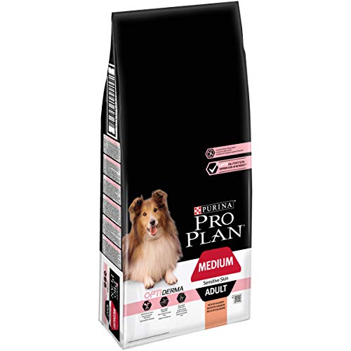 PURINA PRO PLAN Medium Adult Sensitive Skin, Hundefutter trocken, reich an Lachs, 1er Pack (1 x 14 kg) von Pro Plan