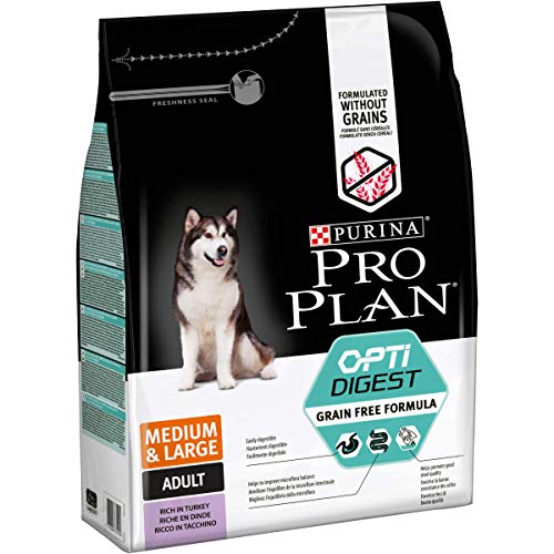 PURINA PRO PLAN GRAIN FREE Medium & Large Adult Sensitive Digestion, Hundefutter trocken, reich an Truthahn, 1er Pack (1 x 2,5 kg) von Pro Plan