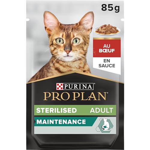 PURINA PRO PLAN STERILISED NUTRISAVOUR Katzenfutter nass für kastrierte Katzen, mit Rind, 24er Pack (24 x 85g) von Pro Plan