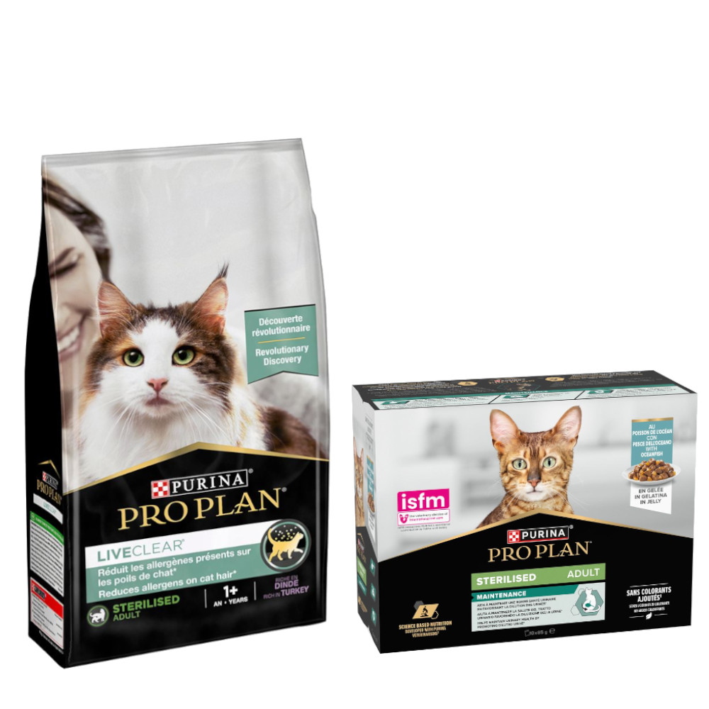 PURINA PRO PLAN Trockenfutter + 10 x 85 g Sterilised Adult Maintenance gratis!  - 1,4 kg LiveClear Kitten Truthahn von Pro Plan
