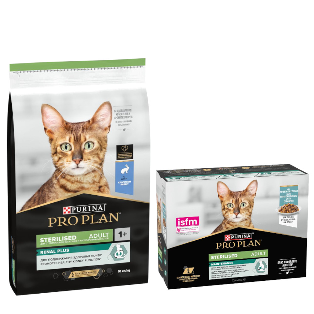 PURINA PRO PLAN Trockenfutter + 10 x 85 g Sterilised Adult Maintenance gratis!  - 10 kg Sterilised Adult Renal Plus Kaninchen von Pro Plan
