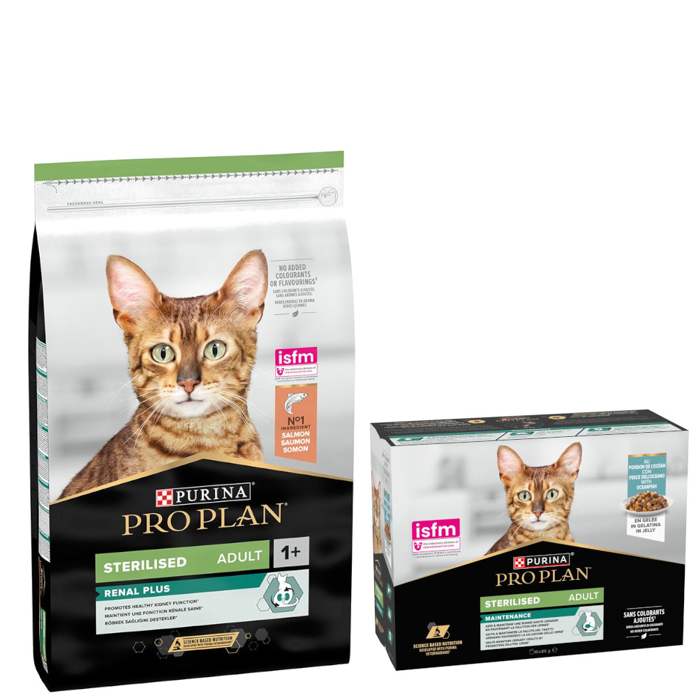 PURINA PRO PLAN Trockenfutter + 10 x 85 g Sterilised Adult Maintenance gratis!  - 10 kg Sterilised Adult Renal Plus Lachs von Pro Plan