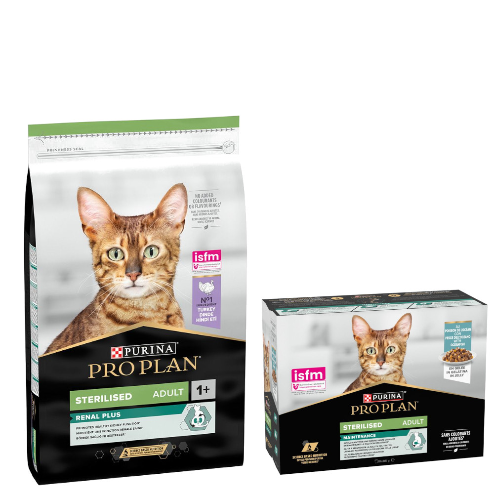 PURINA PRO PLAN Trockenfutter + 10 x 85 g Sterilised Adult Maintenance gratis!  - 10 kg Sterilised Adult Renal Plus Truthahn von Pro Plan