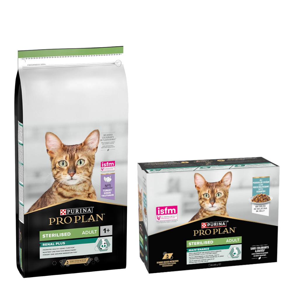 PURINA PRO PLAN Trockenfutter + 10 x 85 g Sterilised Adult Maintenance gratis!  - 14 kg Sterilised Adult Renal Plus Truthahn von Pro Plan