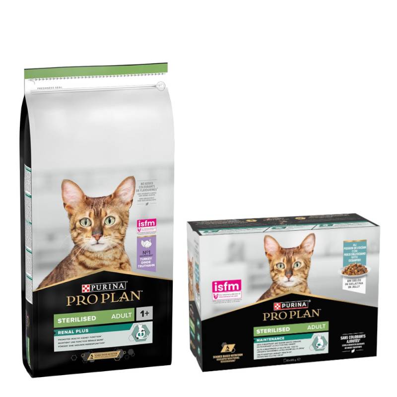 PURINA PRO PLAN Trockenfutter + 10 x 85 g Sterilised Adult Maintenance gratis!  - 14 kg Sterilised Adult Renal Plus Truthahn von Pro Plan