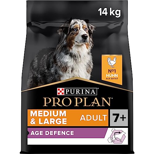 Pro Plan Medium & Large Adult Age Defence 7+, Hundefutter trocken, reich an Huhn, 1er Pack (1 x 14 kg) von Pro Plan